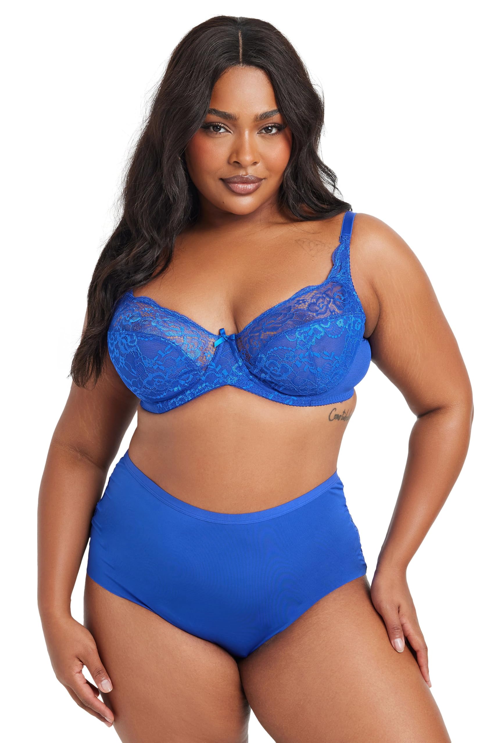 Yours Stretch Lace Underwired Balcony Bra Cobalt 40DD
