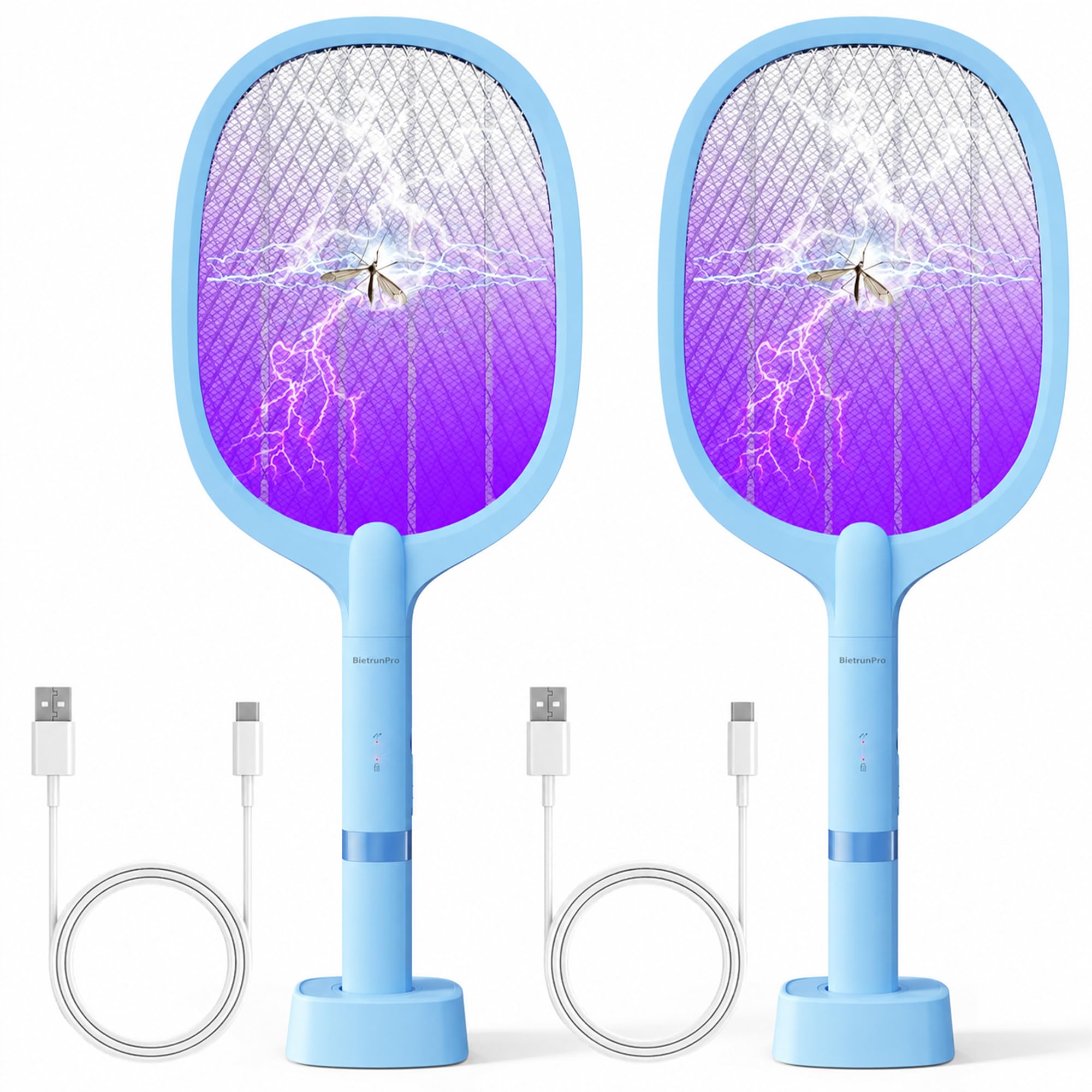 Elektrische Fliegenklatsche, wiederaufladbar, max. 4500 V, Blau, 2 Stück