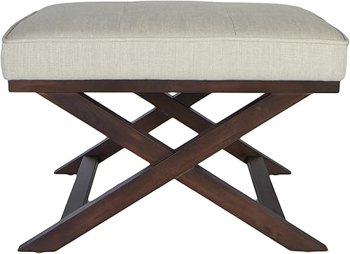 Cortesi Home OT168333 Ari "X" Banco en tela de lino con patas de madera de nogal, color beige