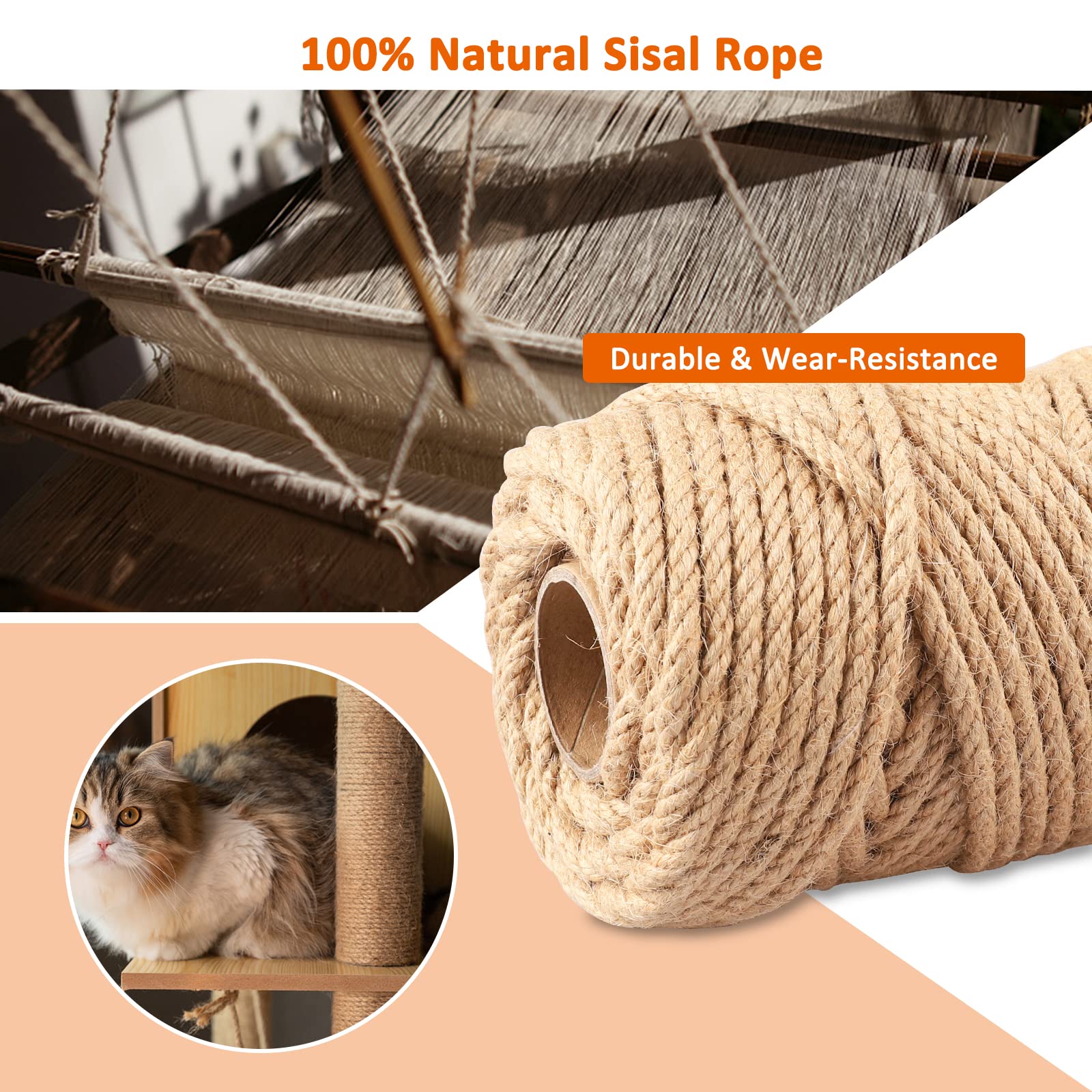 Corde Sisal Pour Arbre à Chat - 6mm X 60m | Naturelle En Jute, Pour Rénovation Et Bricolage | Résistante à L'Usure