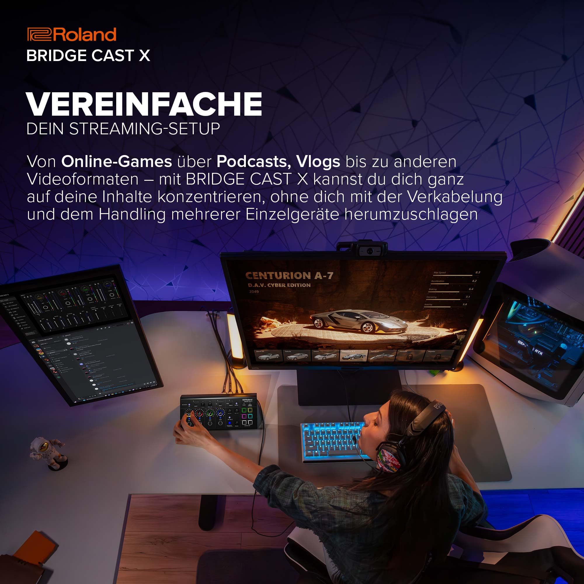 Roland BRIDGE CAST X Dual Bus Gaming Mixer & Video Capture | Professionelles Audio-Streaming-Interface für Online-Gamer & mehr | 32-Bit Hardware-DSP | USB-C Verbindung für Windows und Mac