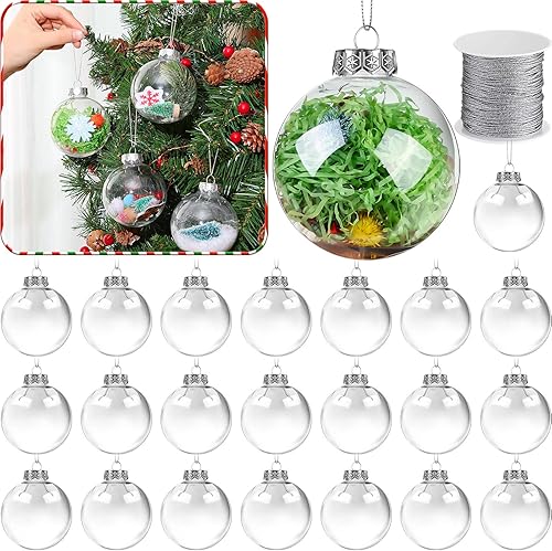 50 adornos de plástico transparente con cuerda para colgar, esferas rellenables de Navidad, adornos para manualidades, árbol de Navidad, fiestas,