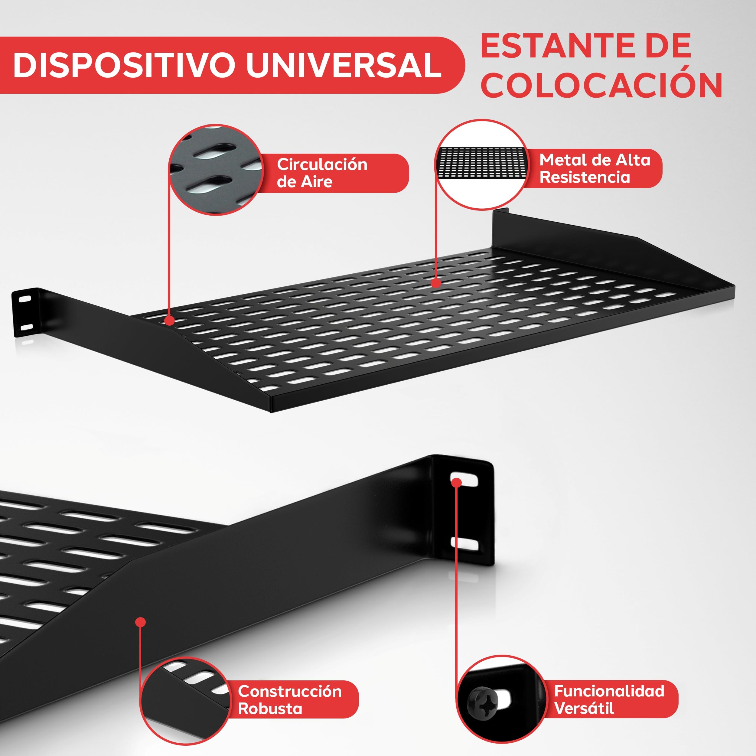 Pyle Rack para Servidor de 19 Pulgadas 1U con 4 Plataformas Metálicas Ventiladas para Óptimo Flujo de Aire, Montaje en Pared o Rack, Soporta hasta 110 lbs, Plataforma de 17 x 10’’