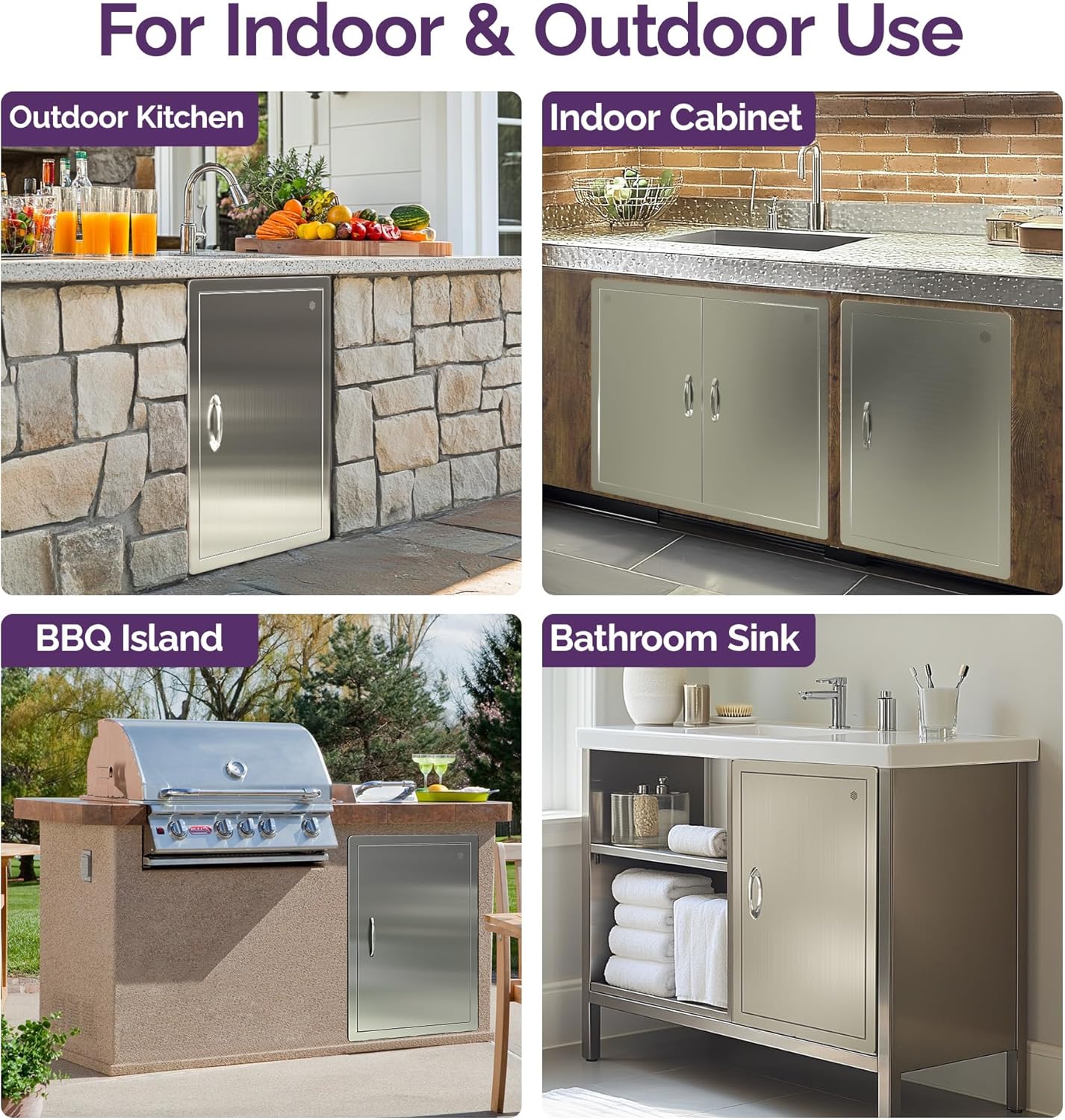 Sersper Outdoor Kitchen Door, 17" W x 24" H Stainless Steel Single Access Door with Venting Holes, Recessed Installation, 1 Ergonomic Handles, 3 Hooks, Ideal for Outdoor Kitchens and BBQ Islands