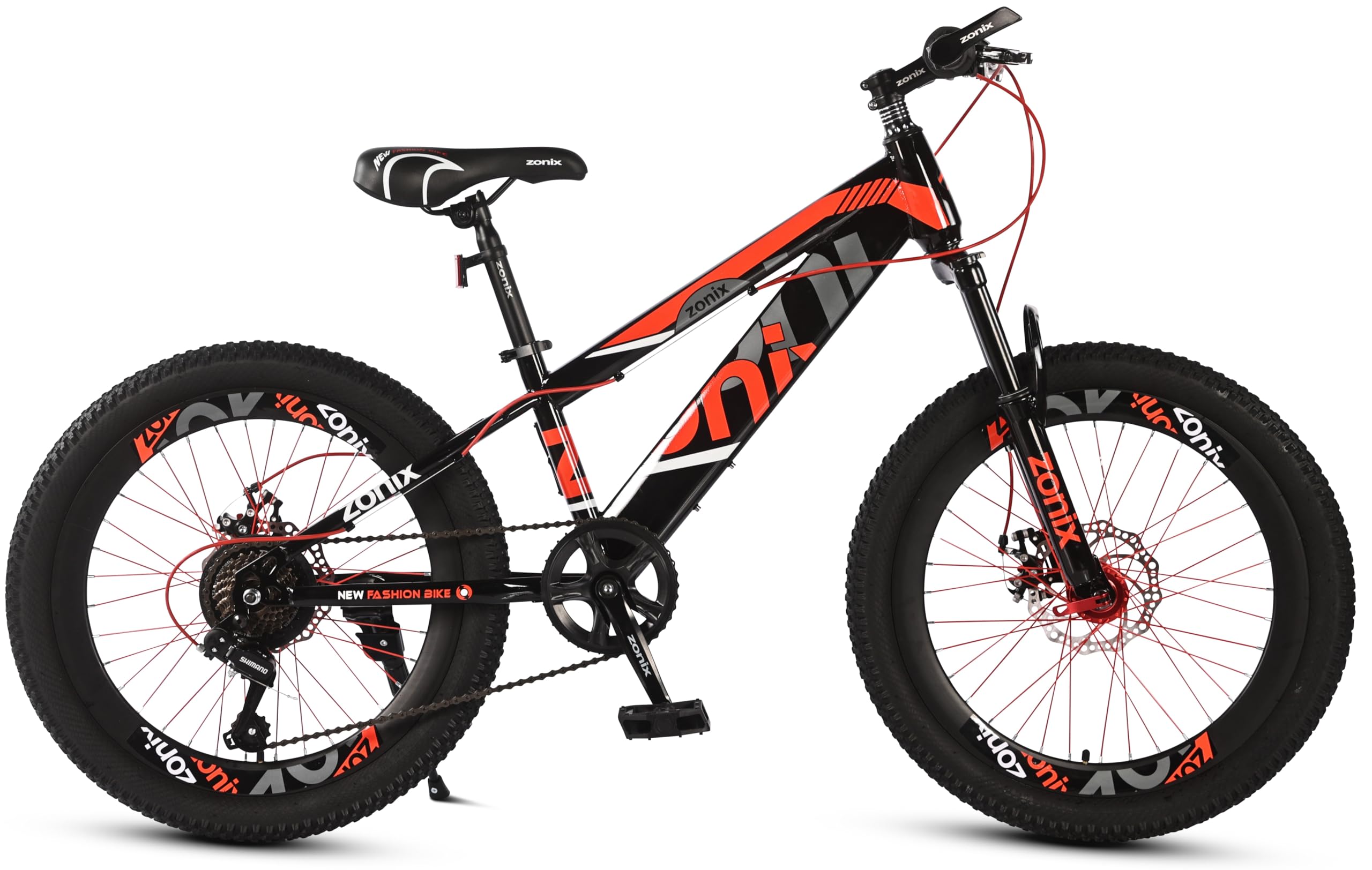 Zonix Kinderfahrrad 22 Zoll Mountainbike für Jungen und Mädchen von 6–10 Jahren – Shimano 7-Gang Schaltung, Doppelscheibenbremsen, gefedert, Rot