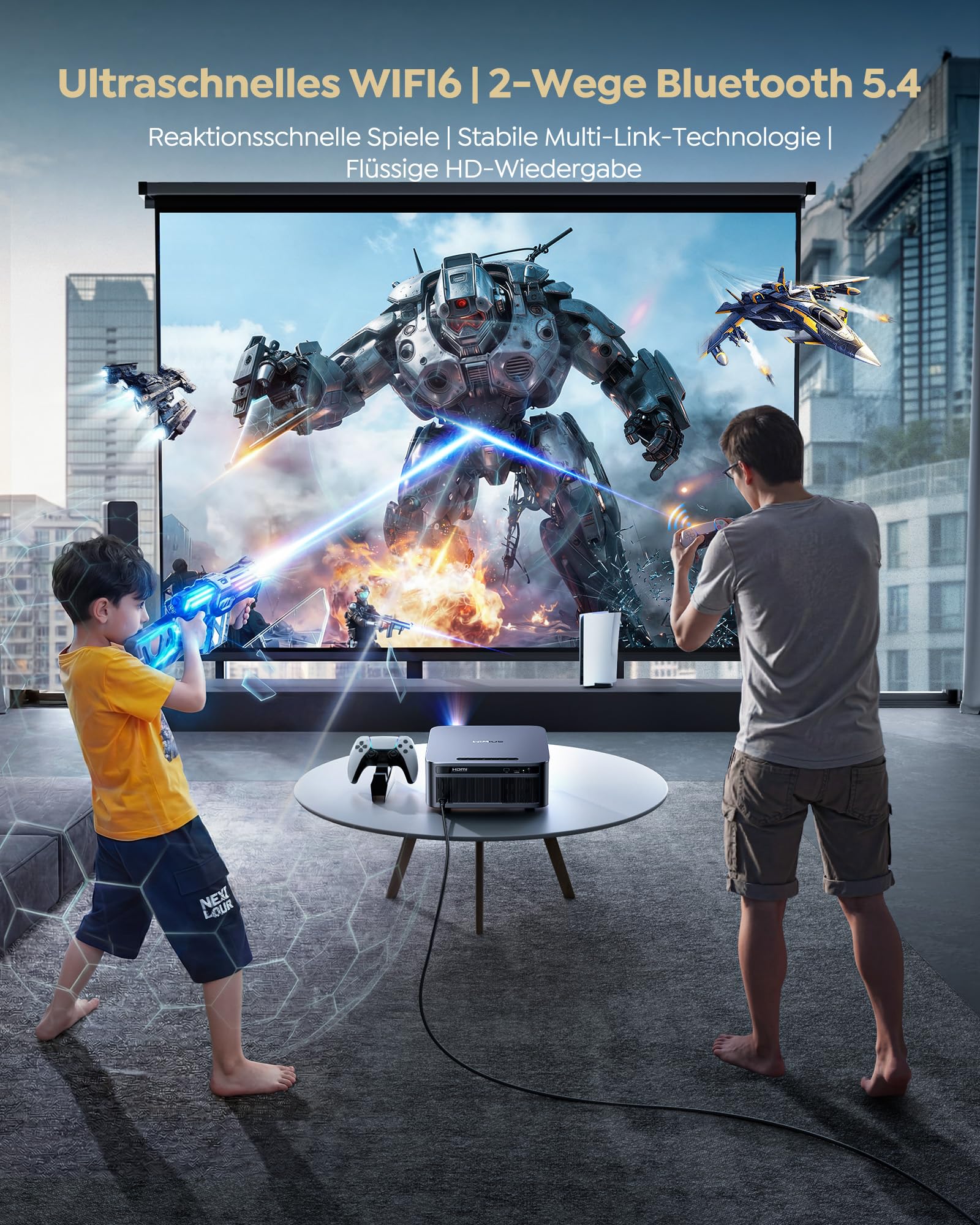 Beamer 4K mit Google TV 14.0, 2200 ANSI, MEMC, HDR10, 40W Dolby Audio, 4K Beamer Heimkino KI-Bildanpassung Smart Projektor Google Sprachsteuerung 2-Wege Bluetooth 5.4 WiFi6 2+32GB HDMI 2.1