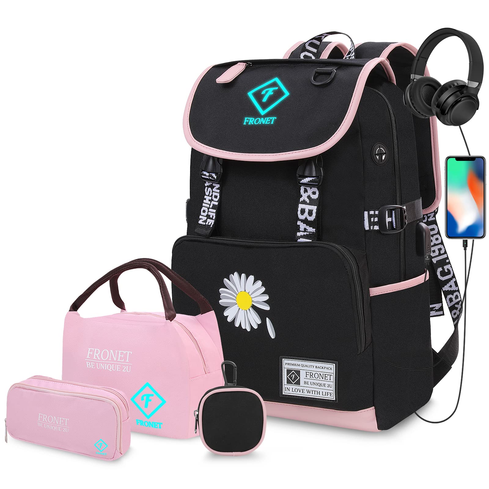 FRONETBackpack for Teens and Girls, Unisex Bookbags for College Students Middle School