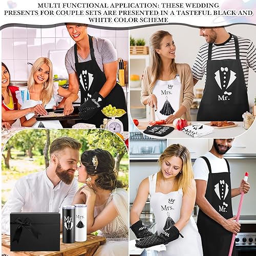 Miniatura 5 de Panitay Juego de 10 piezas de regalos de boda para pareja, incluyendo delantales de Mr y Mrs - Soporte para toallero blanco, soporte para olla de 20