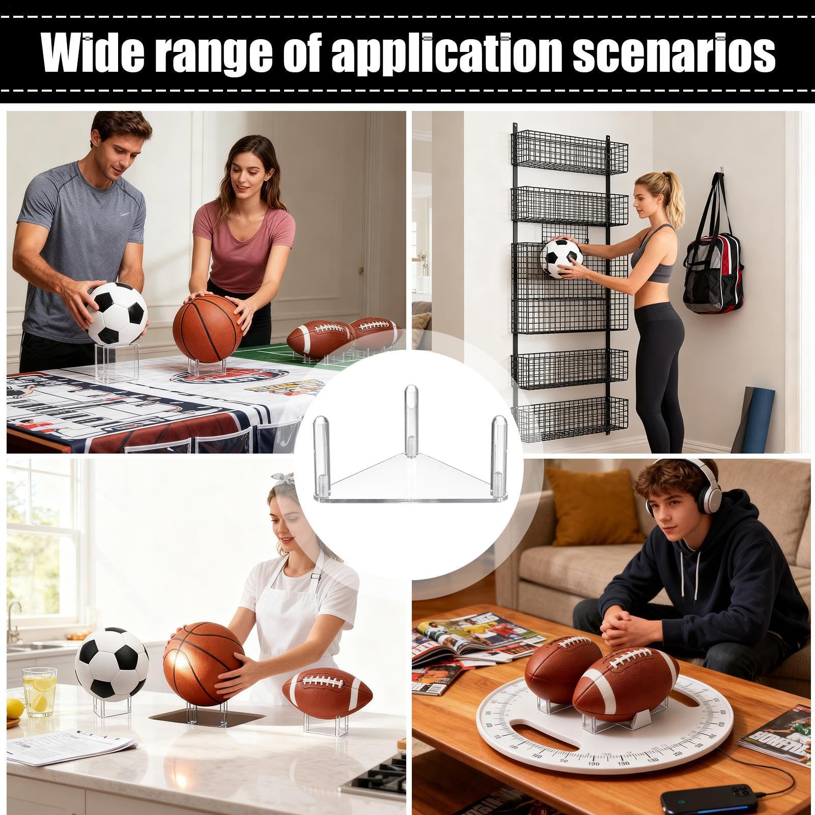 Supporto per pallacanestro, in acrilico, espositore per palloni, per casa, palestra, camera da letto, tavolo, sport, calcio