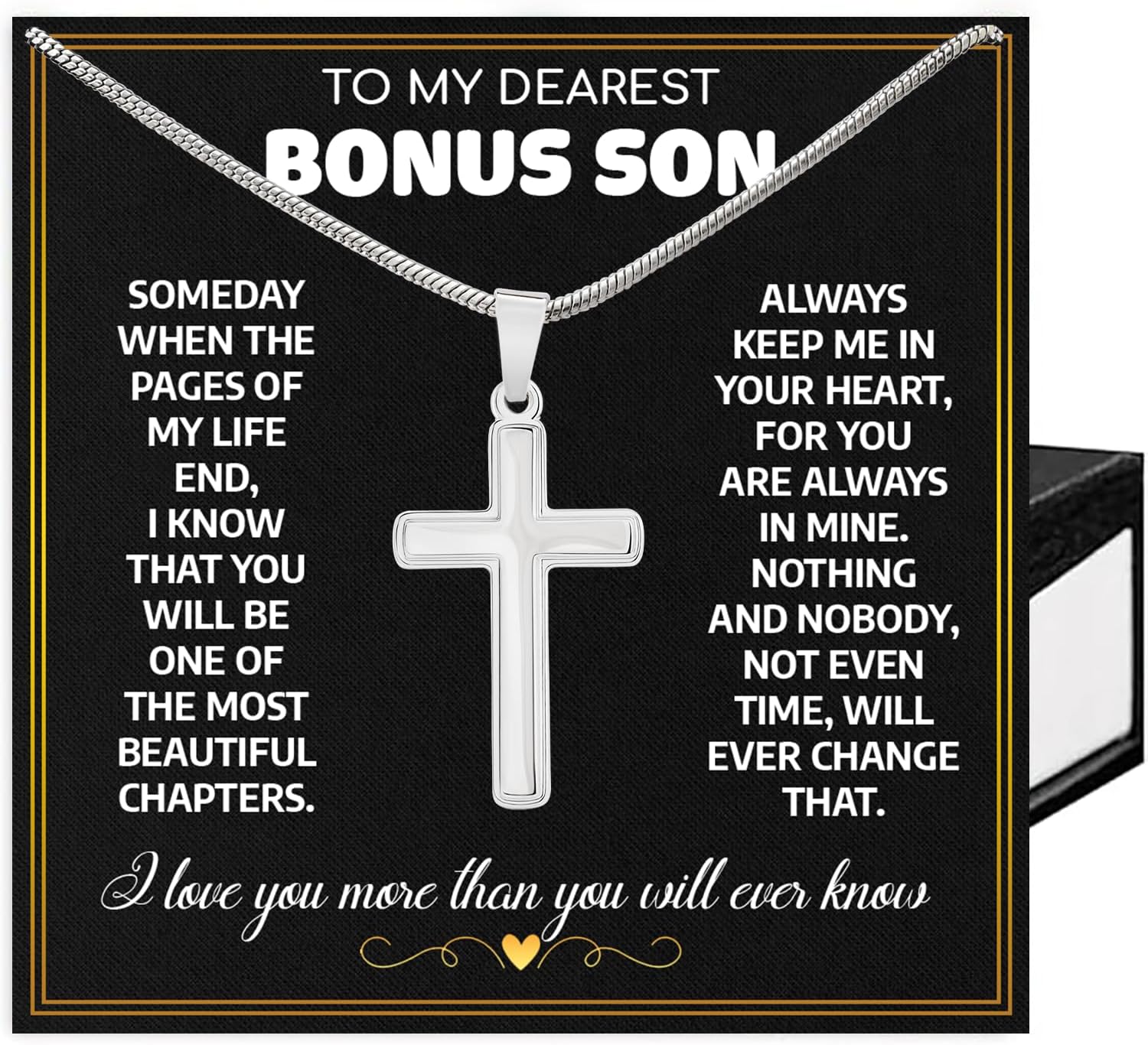To My Bonus Son Cross Necklace, Stepson Gift Jewelry from Stepmom or Stepdad, Personalized Cross Necklace for Bonus Son, Birthday Graduation Present#1