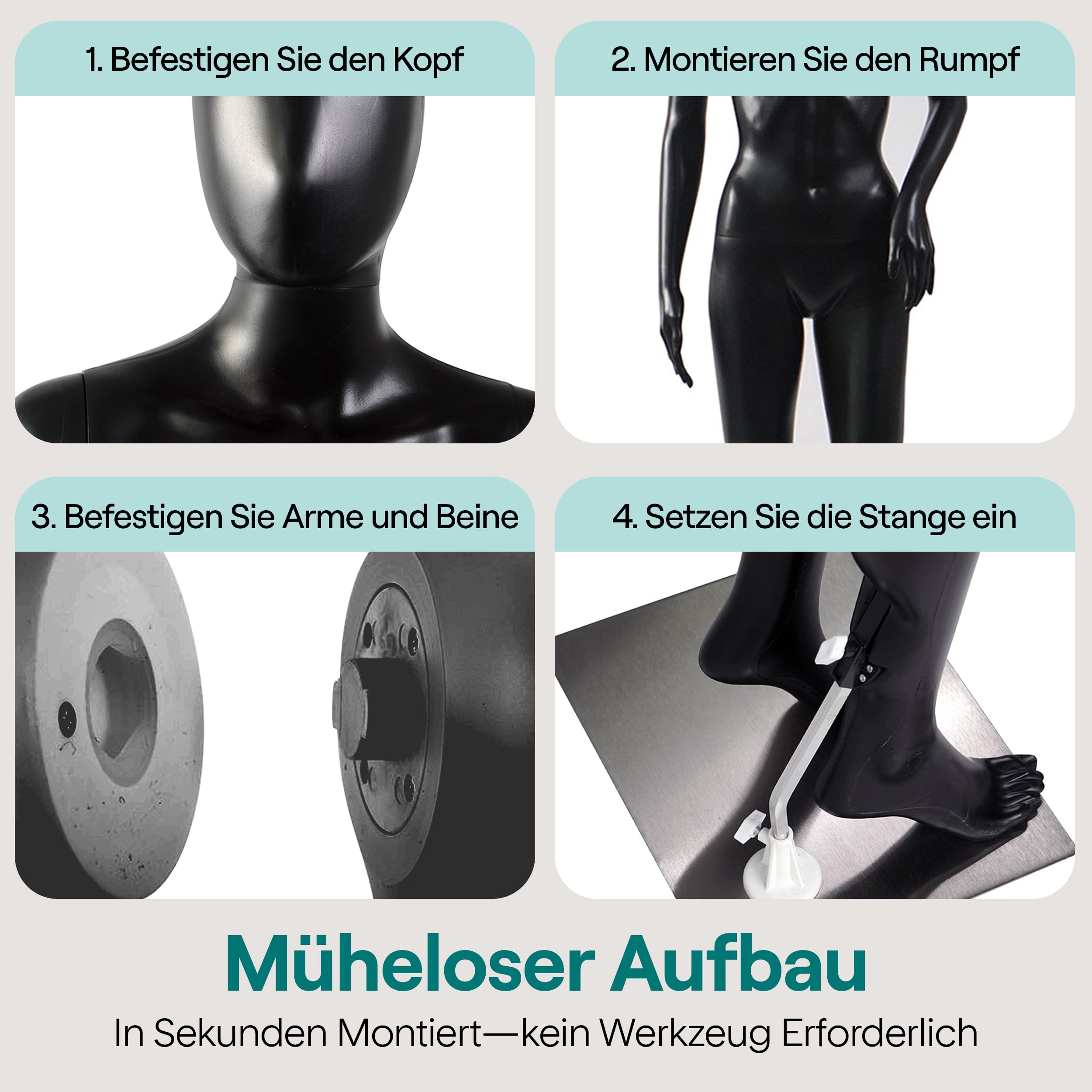 SereneLife Premium Damen-Puppenmodell, 175 cm hoch, Realistisch, Flexiblen Extremitäten, Drehbarer Kopf, Abnehmbarer Körper, Robuster Metallständer, Schwarz