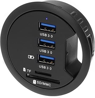 SEDNA – Agujero de ojal de 2.5 pulgadas – En el escritorio – Hub USB 3.1 Gen I de 3 puertos/cargador USB BC 1.2 con lector de tarjetas SD con adaptador CA/CC del Reino Unido
