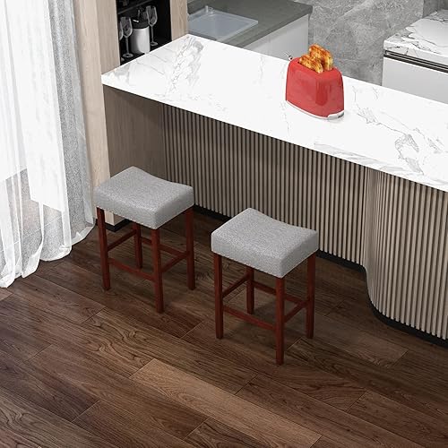 Miniatura 4 de COSTWAY Juego de 4 taburetes de bar de altura de mostrador, taburetes de silla sin respaldo de 25 pulgadas con borde de cabeza de clavo, marco de