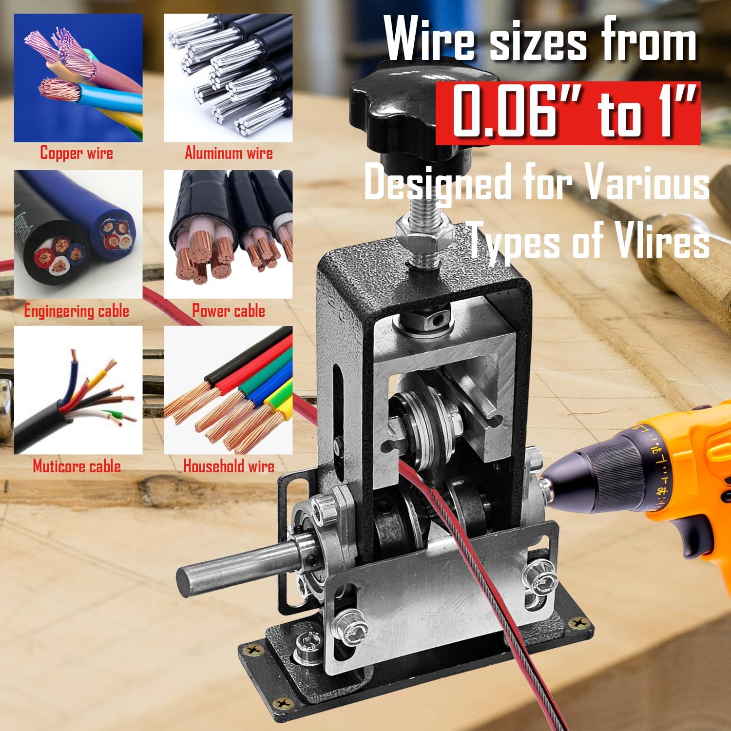 Manual Wire Stripping Machine for Gauge Wire 0.06-1'', Scrapping Copper Wire Stripper, Drill-Powered & Hand Crank Wire Stripper Tool for Scrap Copper Recycling