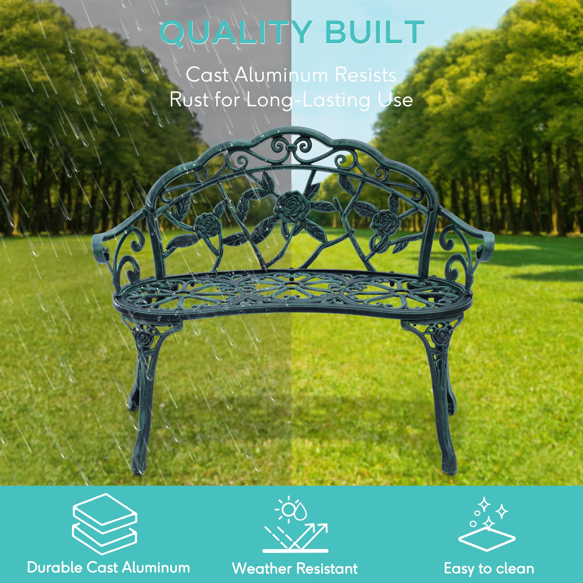 Patio Premier 213052 – Panca Da Giardino In Ghisa E Alluminio, Colore Bianco, Stile Romantico Con Rose