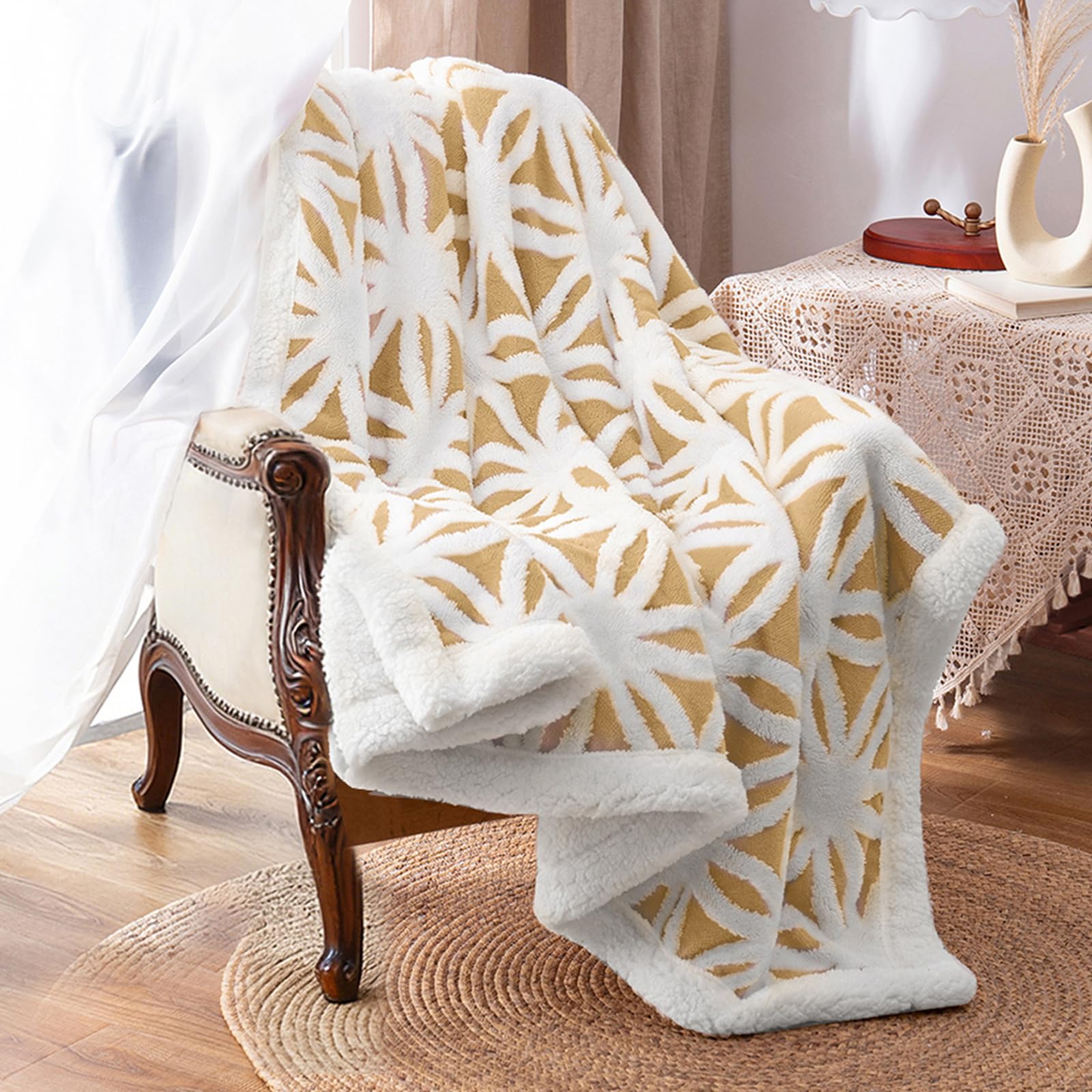 LOMAO Sherpa Fleece Blanket for Mom Cozy Soft Throw Blanket for Women Men Easter Gifts Dual Sided Couch Sofa Bed Blanket (Yellow, 71''x80'')