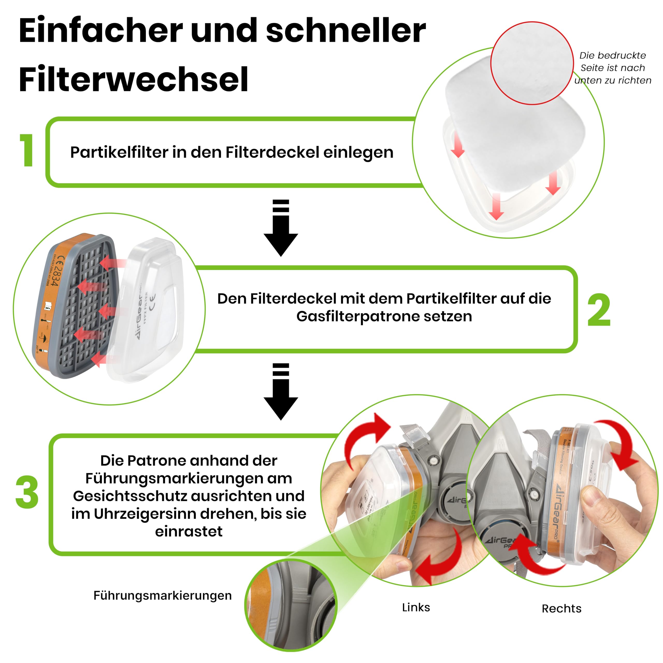 AirGearPro G-500 Atemschutzmaske mit A1P2 Filter, Gasmaske Staubfilter und Schutzbrille für Lackieren