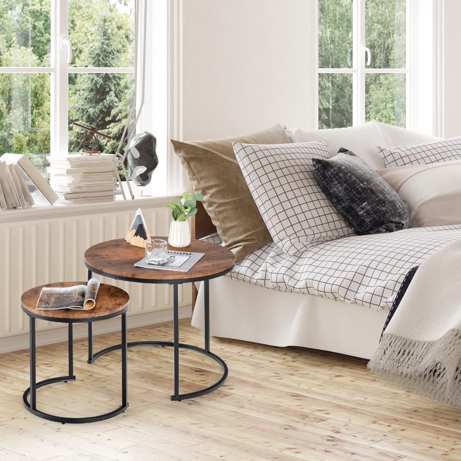 ネストテーブル 自由に組み合わせ 2個セット 大/直径60cm 小/直径40cm Amazon.co.jp: Giantex ネストテーブル 自由に組み合わせ 2個