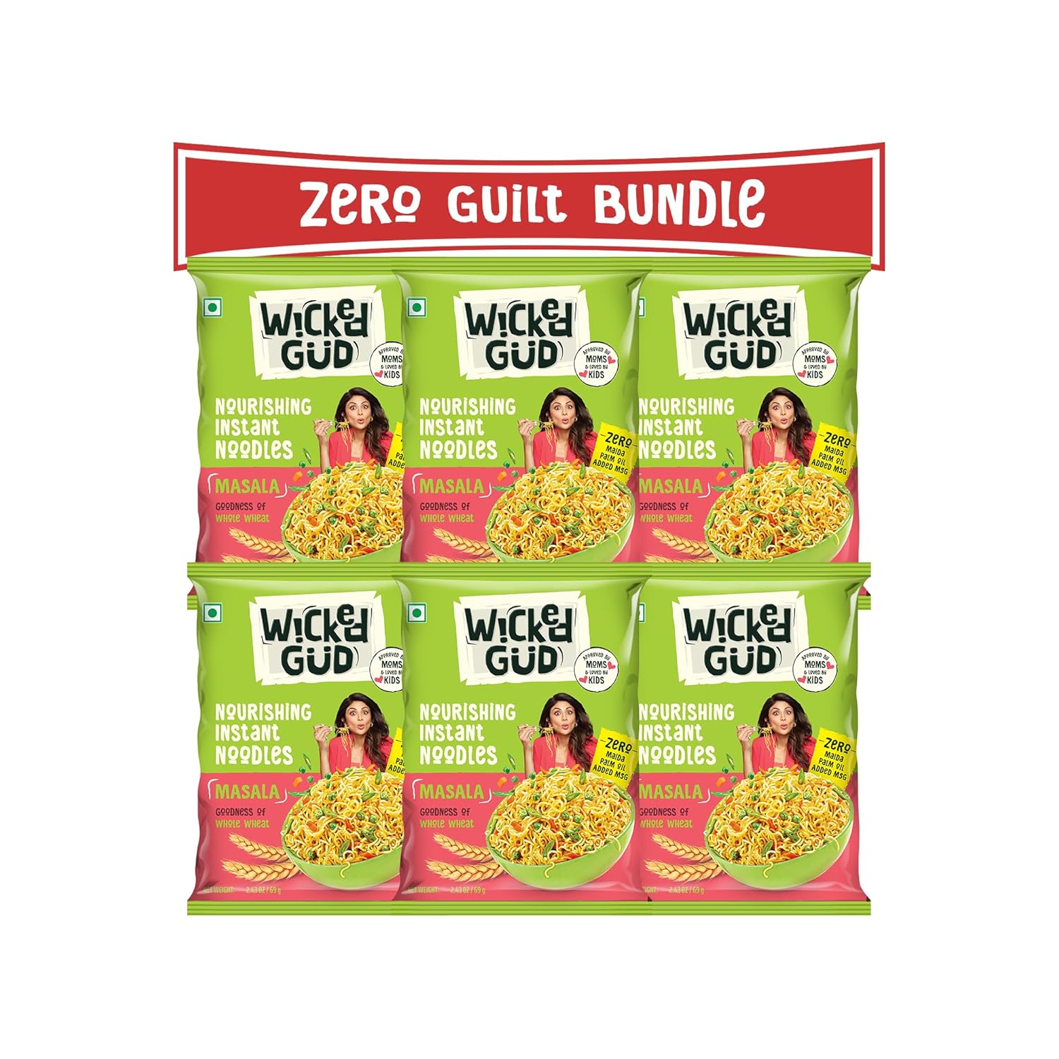 WickedGud Nourishing Masala Instant Noodles (69 gm x 6)| Healthy Noodles | No Maida | No Palm Oil | No Added MSG | High Protein | High Fibre | Cholesterol Free