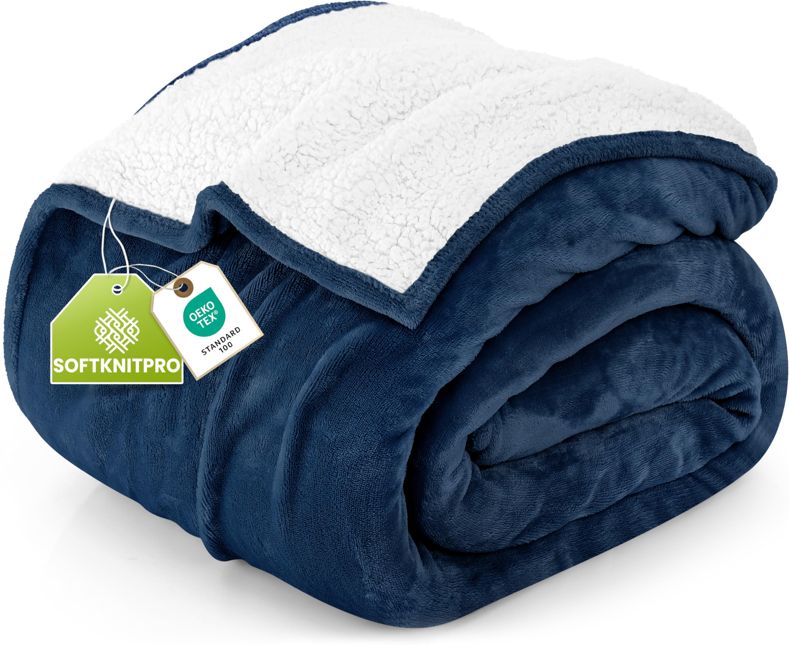 Utopia Bedding Sherpa Bed Blanket Queen Size Navy 480GSM Plush Blanket Fleece Reversible Blanket for Bed and Couch (90x90 Inches)