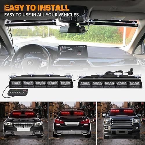 Miniatura 5 de XRIDONSEN 2 barras de luces de emergencia rojas de 17 pulgadas, 40 luces LED estroboscópicas para salpicadero, luces interiores delanterastraseras,