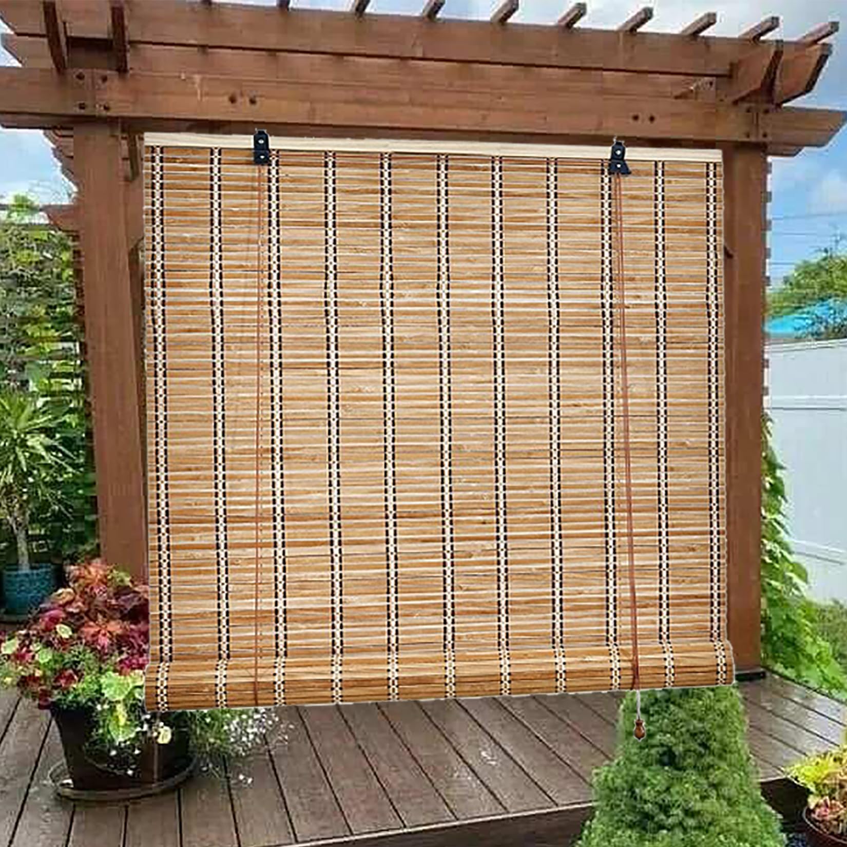 Store Enrouleur Bambou pour Fenetre,Store Occultant Venitien sans Percage Intimité Écran 50% Protection Solaire Rideau de Roseau,pour Intérieur,Extérieur,Jardin