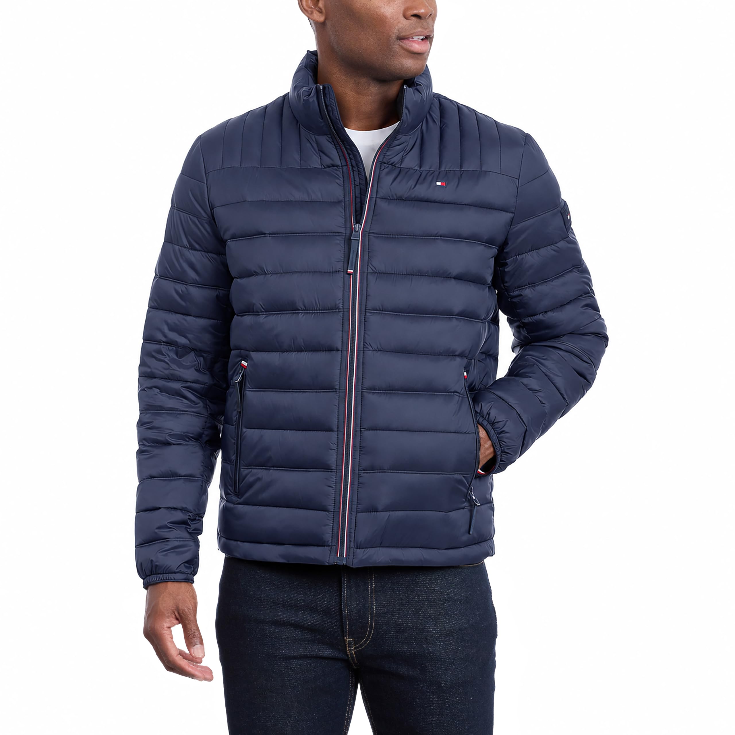Tommy Hilfiger Men's Lightweight Down Alternative Packable Puffer Jacket Coat, Midnight, S