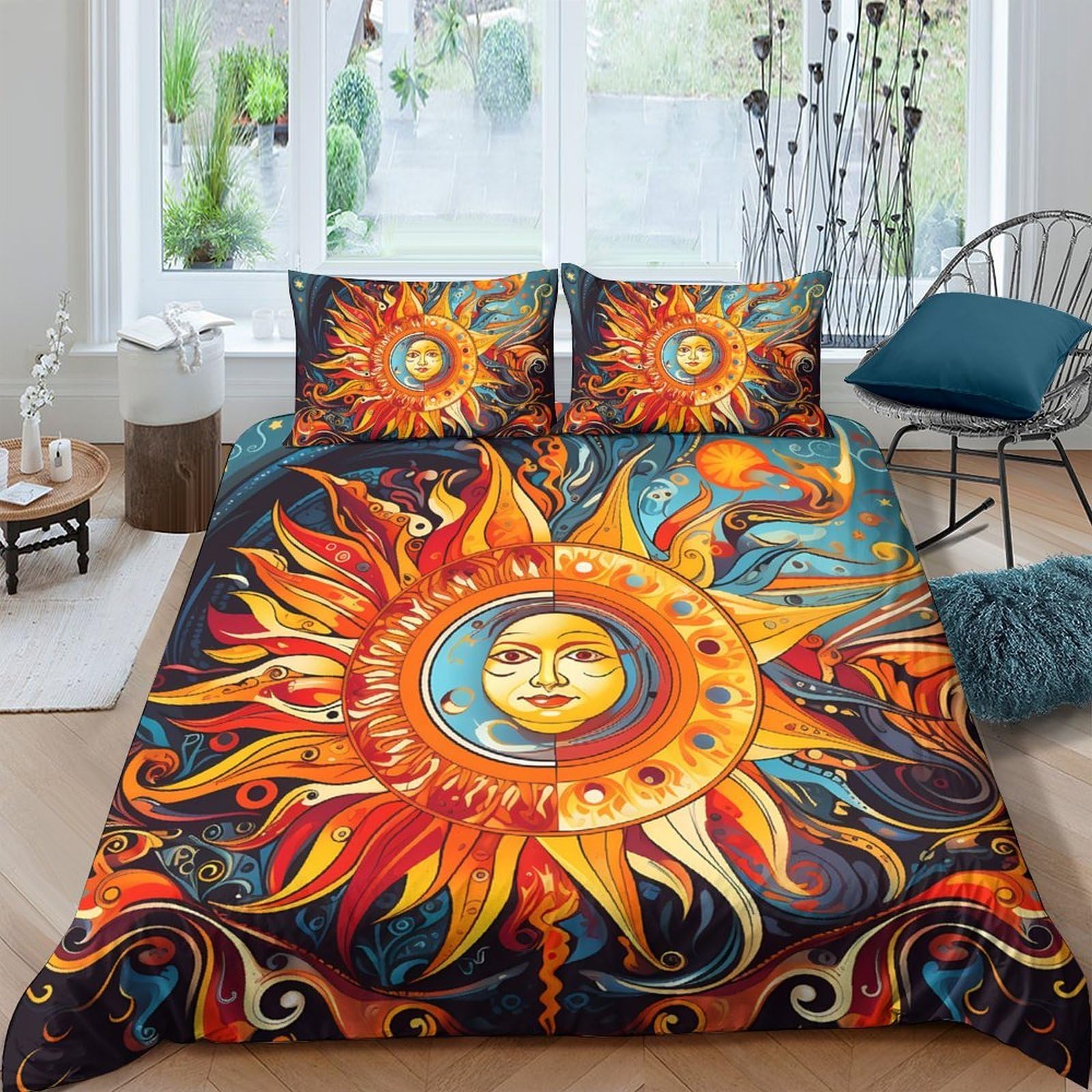 Ctjqhvkz Style-9 3D Printed Sun Mandala Fitted Sheet Microfiber Soft Vibrant Boho Sun Face Mattress Cover For Bedroom Dorm Decor Single（135X200cm）