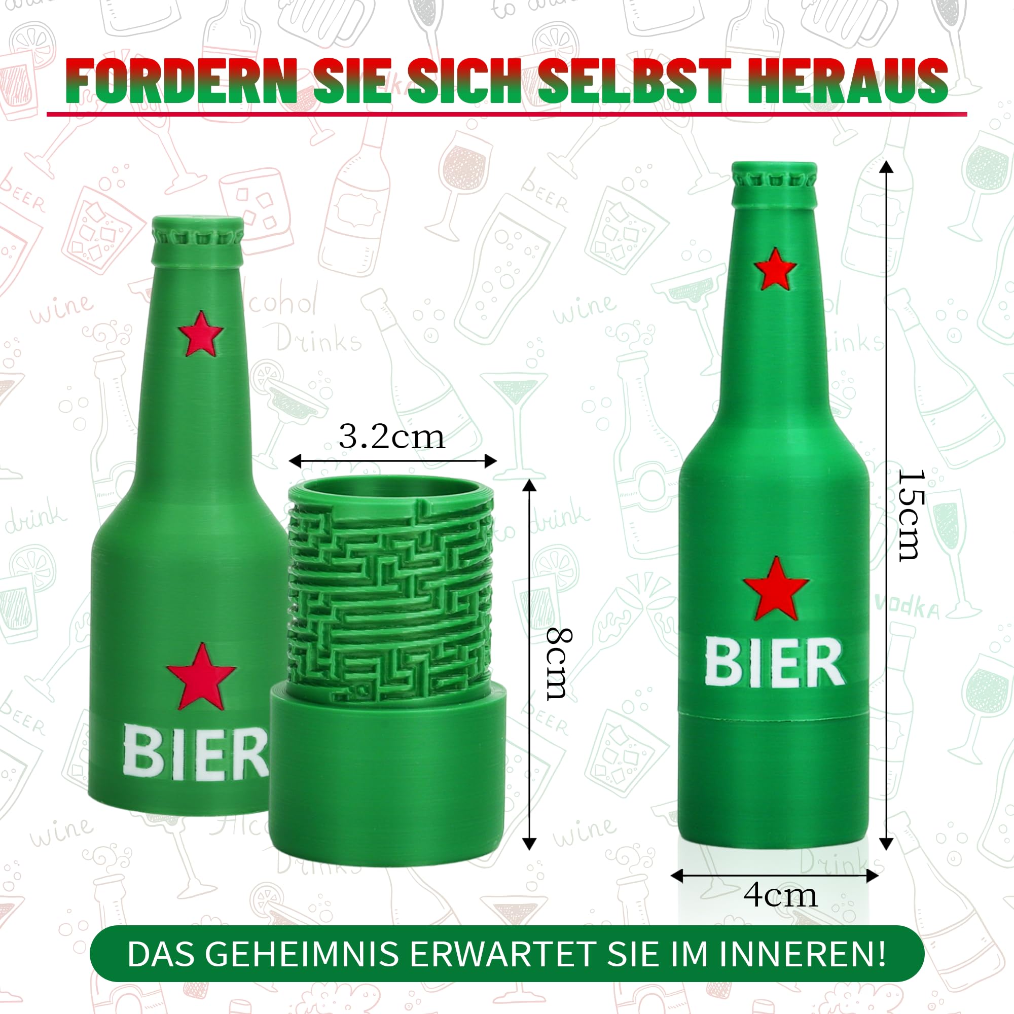 3D Bierflasche Labyrinthbox für Geld, Geschenkbox für Kleinigkeiten, Rätselbox für Geldgeschenke Und Gutscheine, Kreatives Wunscherfüller Geldgeschenk für Geburtstag, Weihnachten - Grün