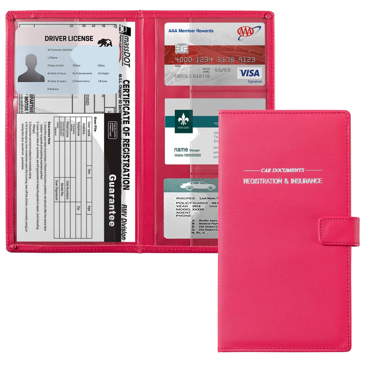 Gnegni Leather Car Registration And Insurance Card Holder, Auto Truck Document Holder Vehicle Glove Box Paperwork Organizer Wallet With Magnetic Closure For License, Cards & Essential Documents-image