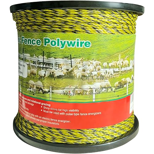 Upgraded Electric Fence Polywire 3366 Feet 1026 Meters, 6 Stainless Steel Strands for Reliable Conductivity and Rust Resistance, Easy to Install,Portable Electric Fencing,Yellow and Black Color