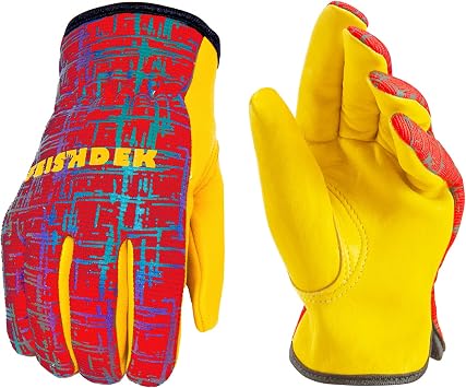 Kids Gardening Work Gloves, Sheepskin Leather Red, S, Age 2-3 | Toddler 1-2Y, Reflective, Breathable Fabric Back, Flexible, Hand Protection, Kids Garden Gloves for Yard Work, Outdoor