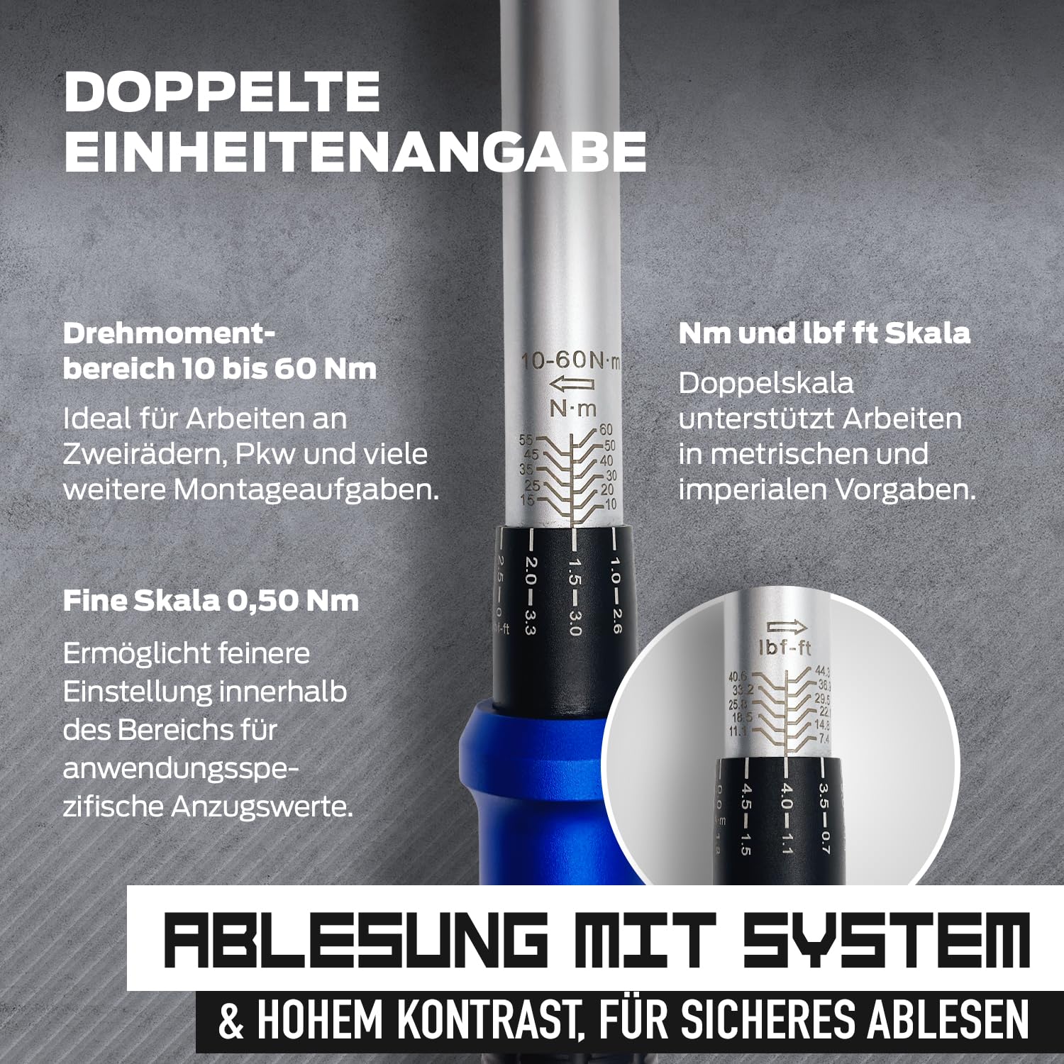 MIB Clé dynamométrique 3/8" 10-60 Nm | Clé dynamométrique conforme à la norme DIN EN ISO 6789 | Clé dynamométrique de précision pour vélo, voiture et moto | Outil de vélo | Outil de voiture avec étui