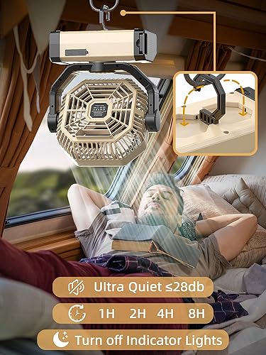 Miniatura 5 de Ventilador de camping recargable  Ventilador alimentado por batería de 9 pulgadas, 20000 mAh (60 horas) funciona con pilas para camping, oscilación