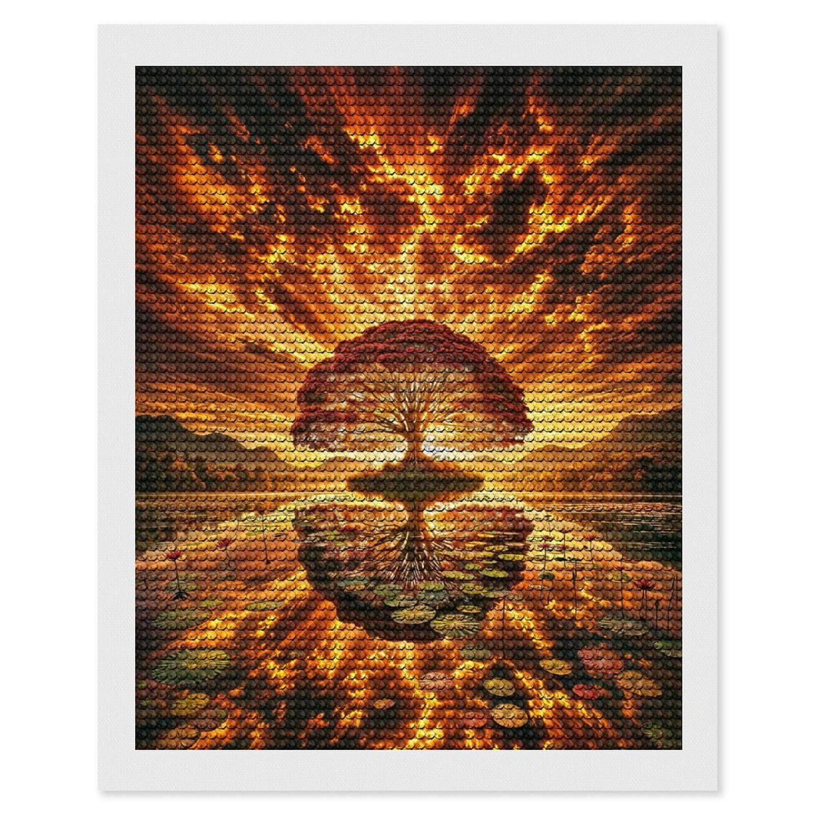 Junmoney Fiery Sunset Tree Diamond Art Canvas 16"x20", Decorate Your Room, Mindful Craft Activity, Cosy Home Accent, Thoughtful Handmade Gift