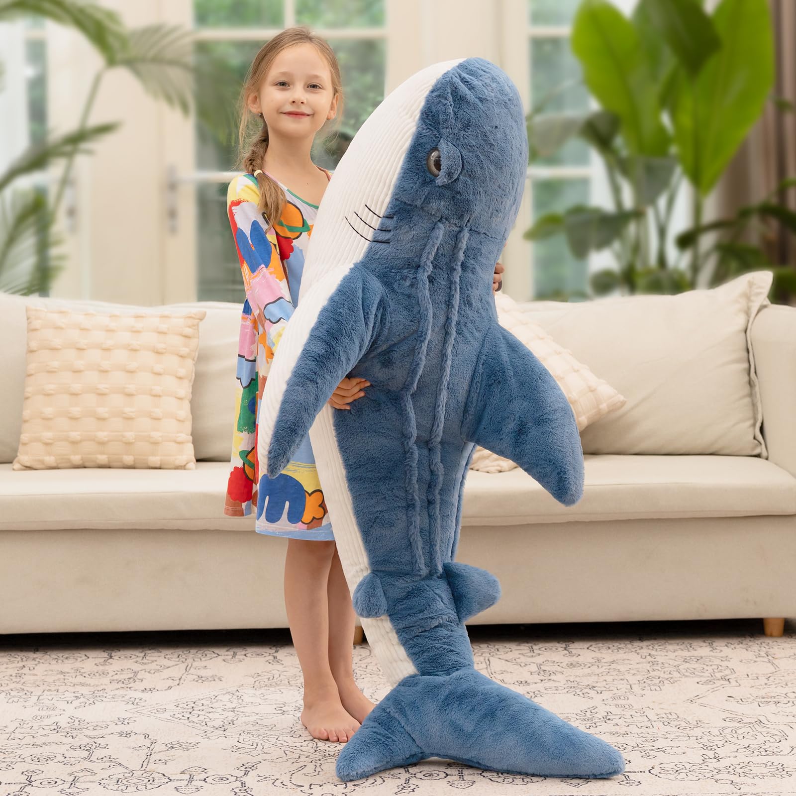 KERTA 51inches Giant Whale Shark Stuffed Animal, 4.3ft Large Blue Stuffed Whale Shark Plush Body Pillow for Girls Boys, Realistic Plush Toy Christmas Birthday Ocean Theme Gift for Kids Adults 2