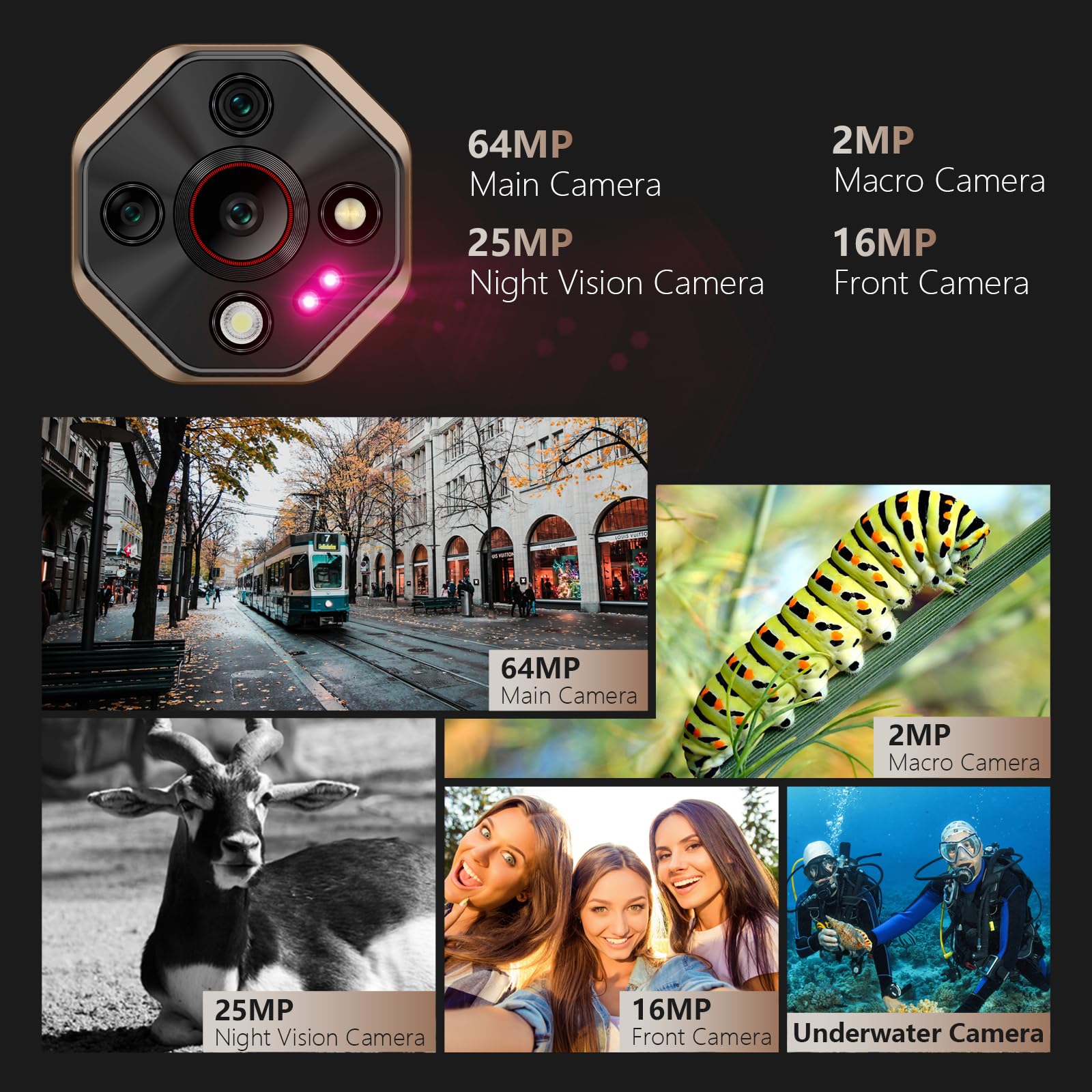 Ulefone Armor X16 Pro 5G AI Rugged Smartphone Android 16, Telefono Indistruttibile 10360mAh/33W, 64MP+25MP Visione Notturna Telefono Rugged 16GB+256GB/2TB, 6.56" FHD+120Hz, Dimensity 6300/IP68/NFC/OTG