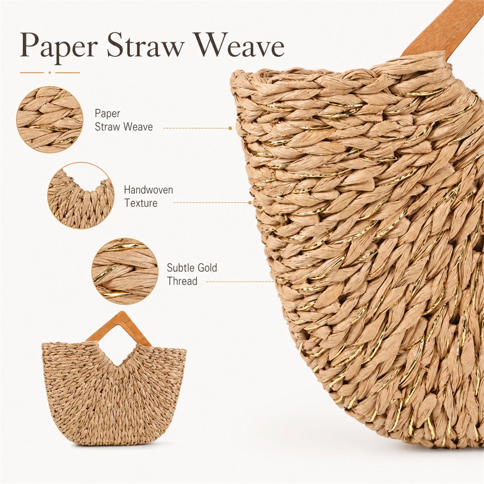 Sac De Plages en Paille,Panier De Plages en Osier,Panier De Plages en Paille,Sac Cabas en Paille,Sac De Shopping Tressé,Sac De Plages en Paille pour Femme Grande Capacité