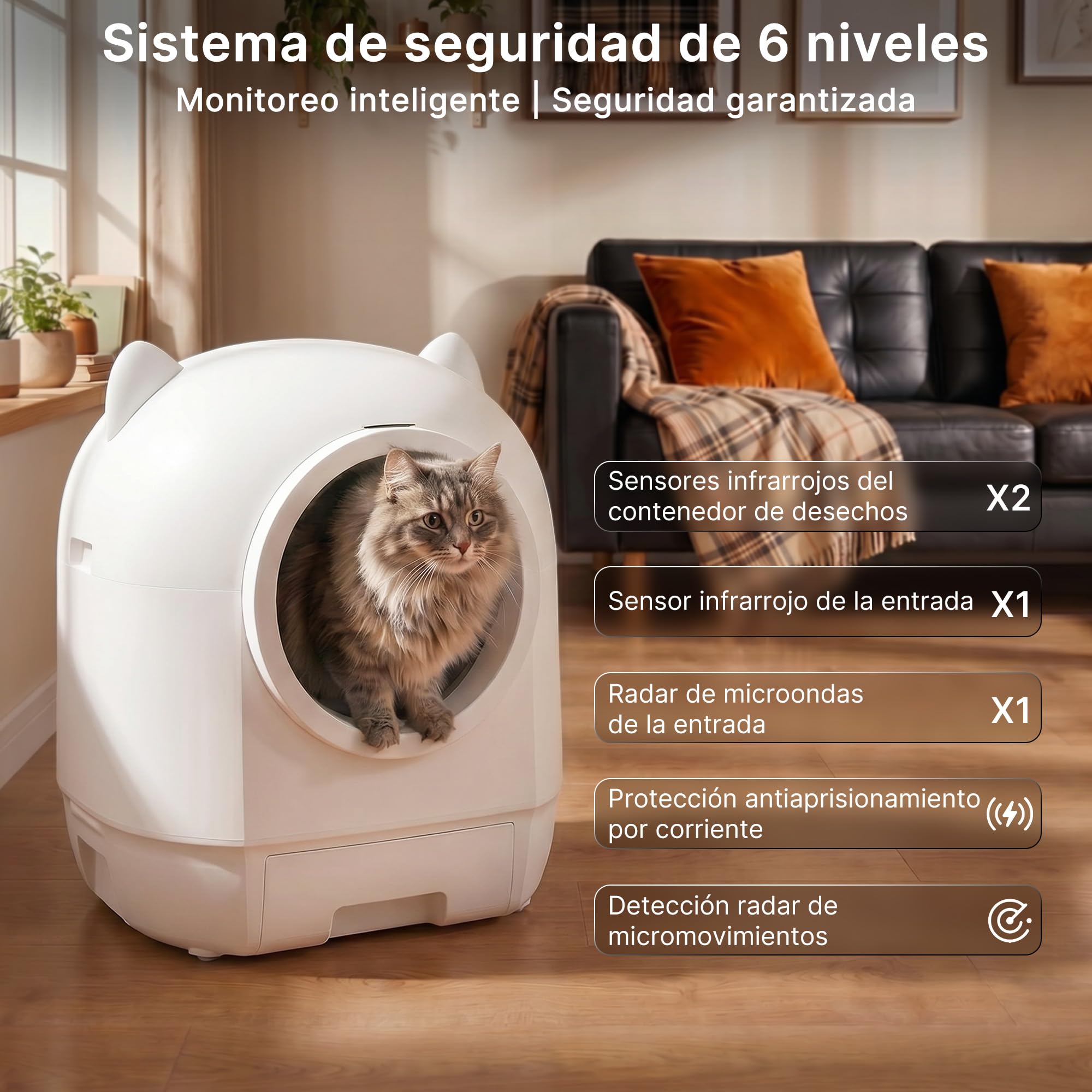 Devoko Arenero Gatos Autolimpiable Grande, Caja De Arena para Gatos Autolimpiable 90L XXL, Doble Sistema Anti-Olor, Protecciones Seguridad Múltiple, Control Remoto App, Ideal Hogares Múltiples Gatos