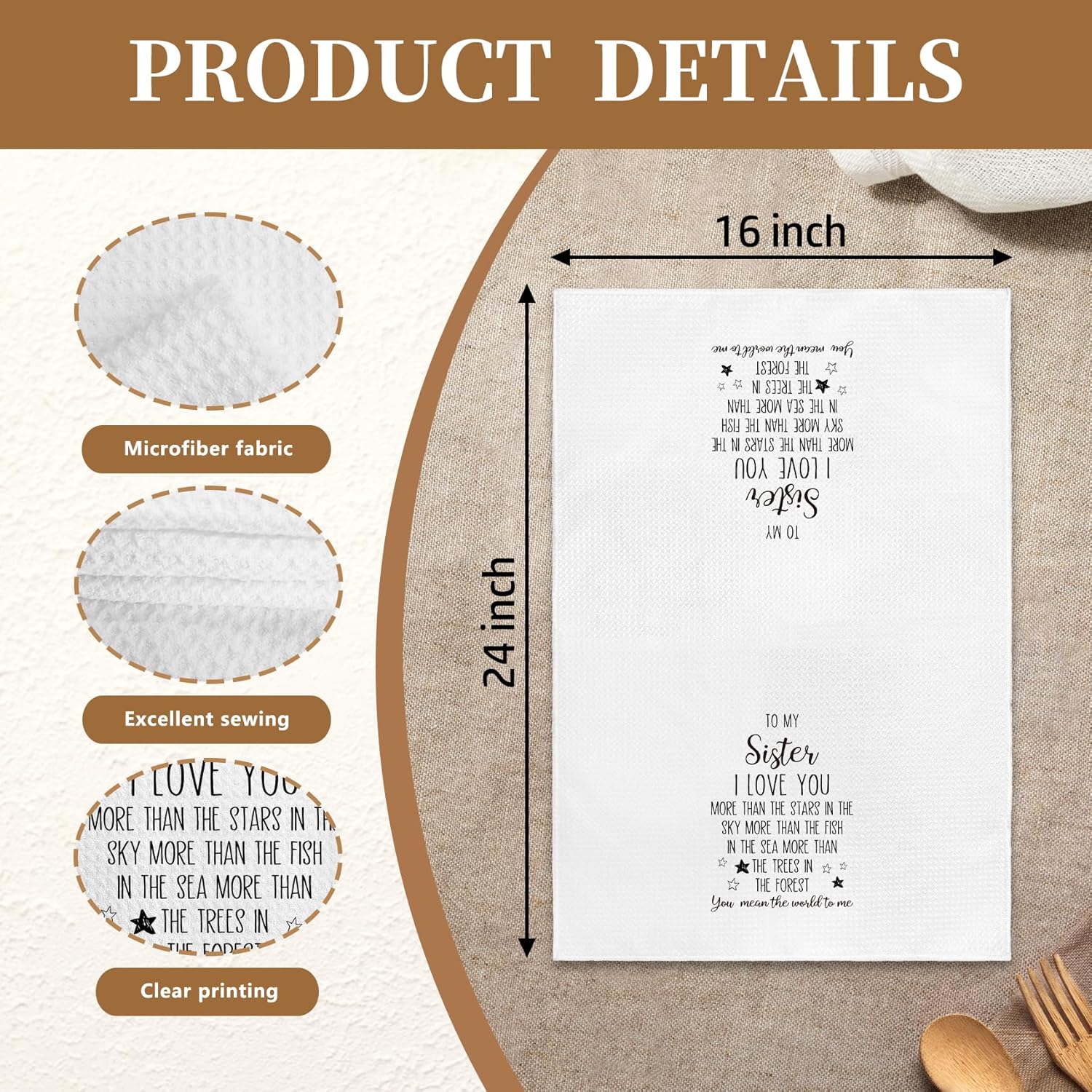 Sister Gifts Kitchen Towels, Mother's Day Birthday Gifts for Sisters Dishcloth Dish Tea Towels for Kitchen, to My Sister I Love You Sentimental Decorative Hand Towel, 16x24 Inch - Image 7