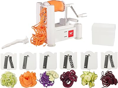 Paderno World Cuisine 6-Blade Vegetable Slicer / Spiralizer, Counter-Mounted and includes 6 Different Stainless Steel Blades