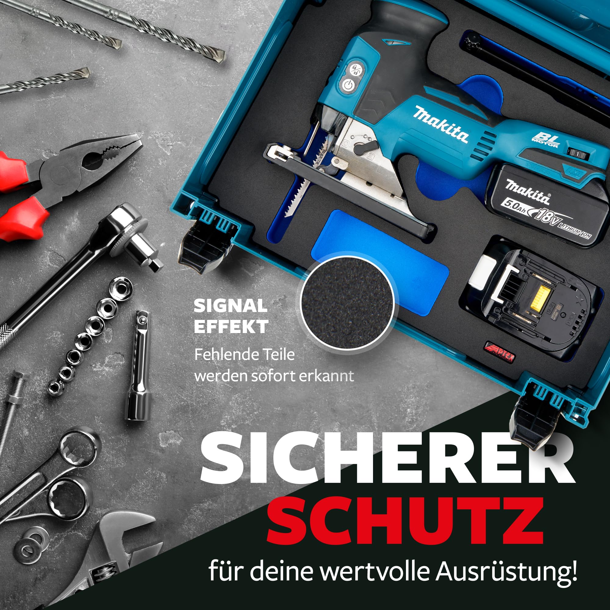 𝖠𝖯𝖳𝖤𝖷 Schaumeinlage passend für Makita Akku-Pendelhubstichsäge DJV 181 für MakPac Gr. 2-3