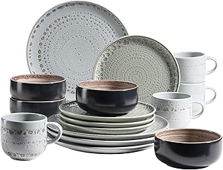 MÄSER 931816 seria Spicy Market ręcznie malowany zestaw naczyń dla 4 osób w śródziemnomorskim stylu vintage, 16-częściowy serwis kombi kolorowy z ceramiki, kamionki, niebieski, zielony, różowy