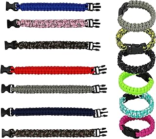 Iconikal Paracord Survival Bracelets with Clip, Assorted Colors, 6 Medium & 6 Large
