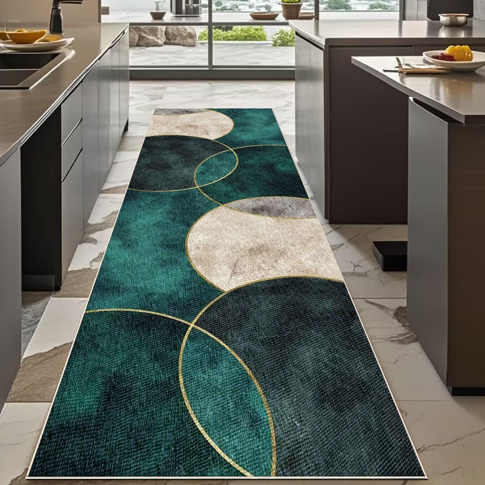 Läufer Teppich 120 x 450 cm Teppich Läufer rutschfest Läufer Teppichläufer Küchenläufer Küche Teppich für Flur Küchenmatte für Küche Esszimmer Waschküche