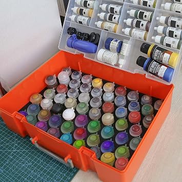 Evemodel 1set Model Paint Organizer with 60 Holes (Diameter 32.5mm) Pigment Bottle Storage Suitcase Dual-layer Portable Box SN03S Miniature Paint Storage
