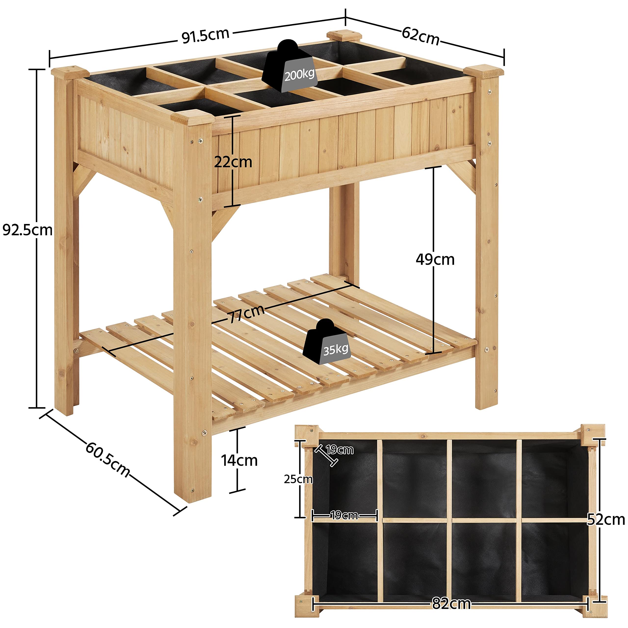 Yaheetech Carré Potager sur Pied Exterieur Table de Rempotage Jardinière Surélevée Carré à Plantes en Bois Trous de Drainage pour Légumes ou Fleurs dans Balcon/Jardin