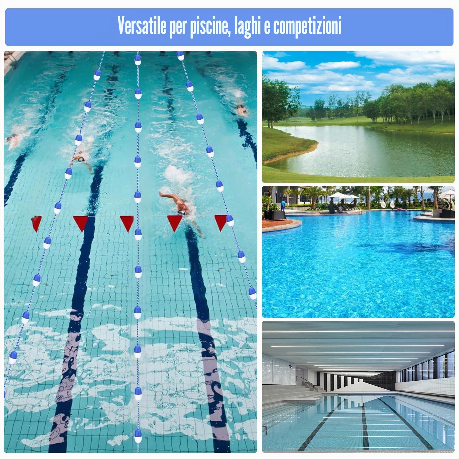 Corda Divisoria Di Sicurezza Per Piscina Da 5 M, Divisorio Di Sicurezza Per Piscina A Cordone Galleggiante Con Galleggianti E Ganci Per Dividere Aree Pericolose O Corsie Di Nuoto (11 Palline)