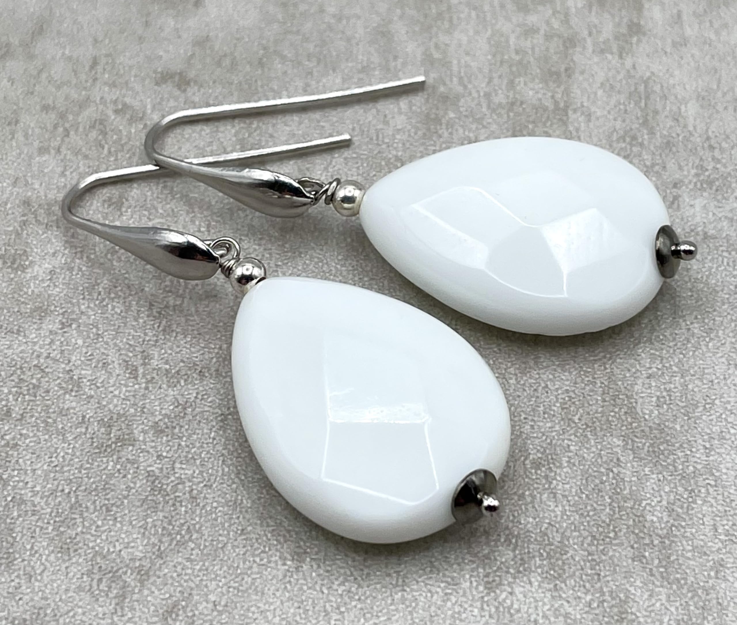 Orecchini con Gocce di Agata Bianca e Argento 925 Italiano, Pendenti Pietre Dure Naturali, Bijoux Made in Italy, Regalo per Lei