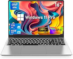 Laptops para jogos 2025, PC Win 11 Pro de 16 polegadas, RAM de 16 GB, SSD de 1 TB, processador N95 (até 3,4 GHz), teclado retroiluminado, para negócios e estudantes